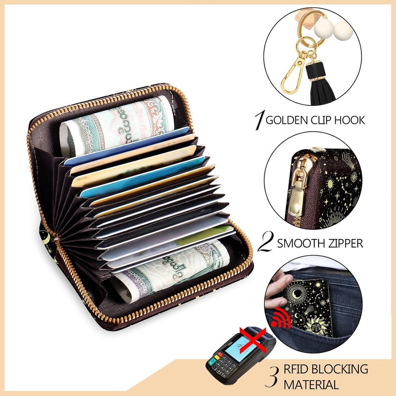 Yonlevres Credit Card Holder RFID Wallet, Small Card Holder Wallet for Women with Keychain Zipper, Funny Leather Print Credit Card Wallets Accordion Gift - Image 4
